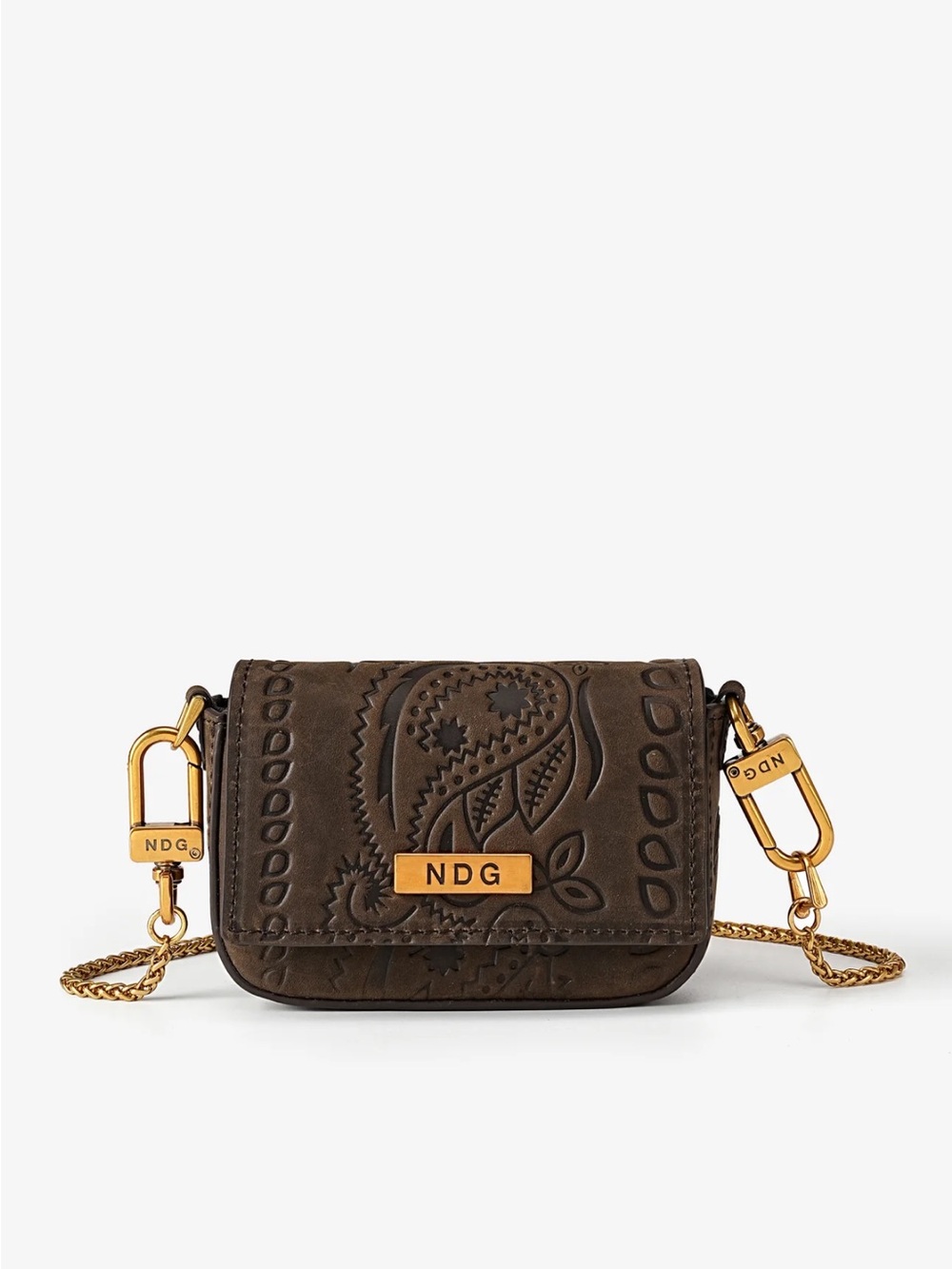 Brown Leather Mini Crossbody Bag with Gold Chain by NDG